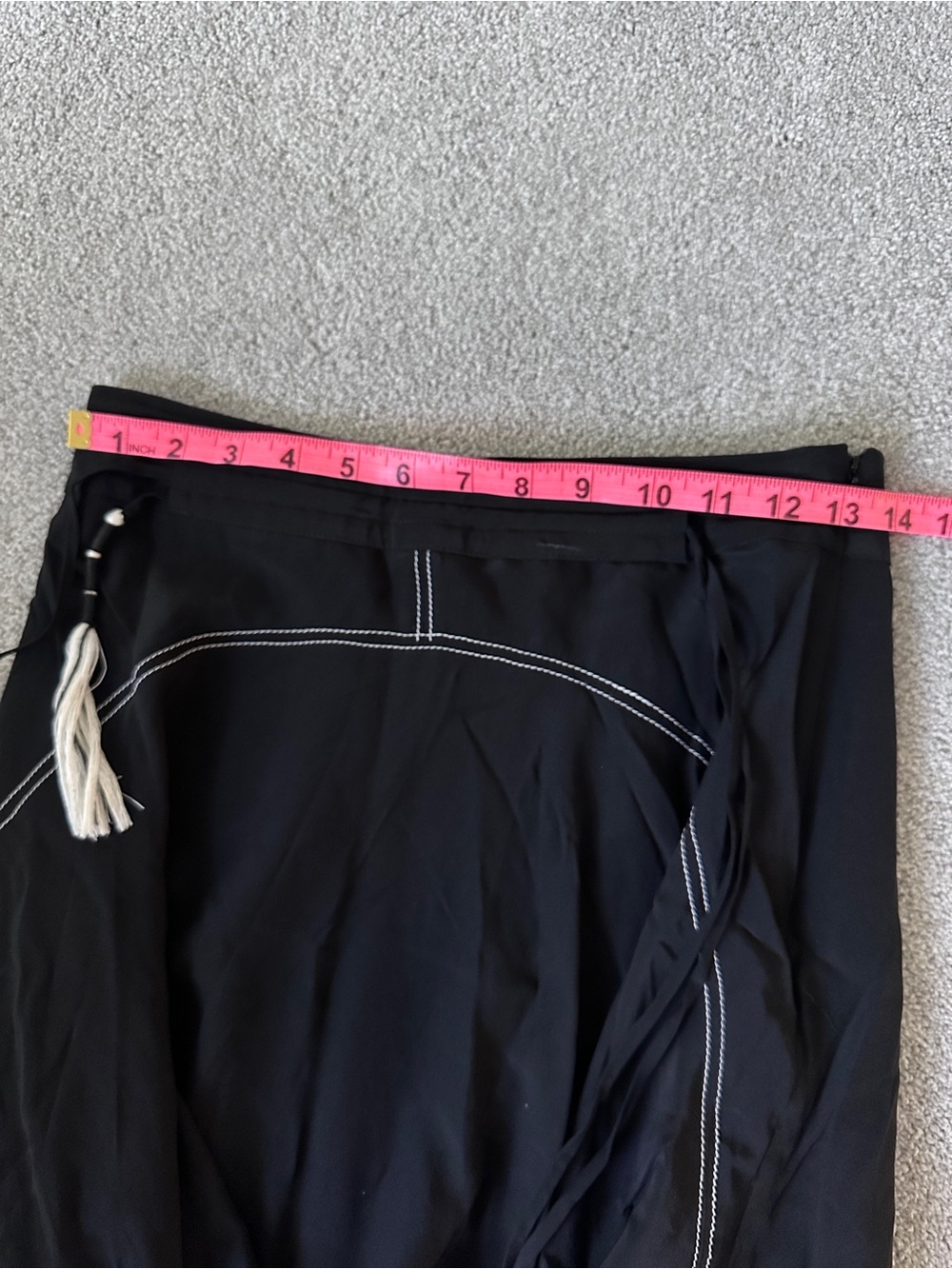 100% Silk Designer Black Asymmetric Midi Skirt W Adjustable Tassels Lined Size M - Picture 10 of 14